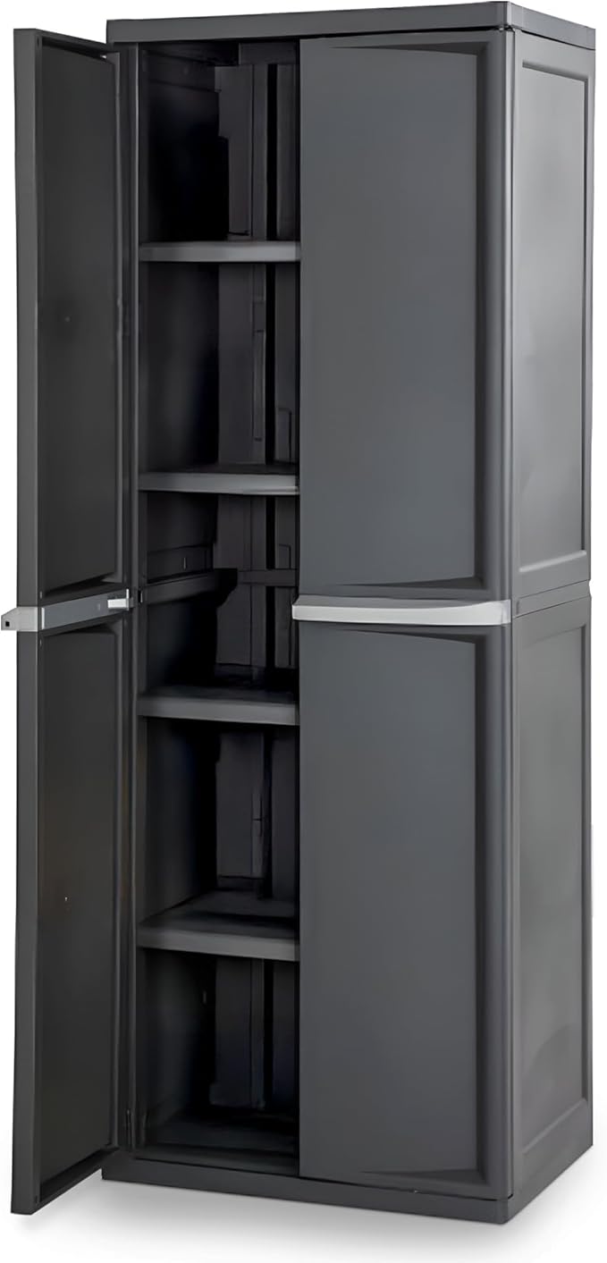 Sterilite 4 Shelf Cabinet, Lockable Utility Storage w/ Adjustable Shelves, Gr...