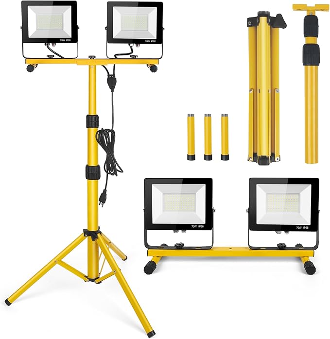 14000Lumen LED Work Lights with Stand - 2 Head Portable Work Light on Stand -...