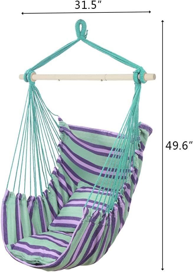 Hammock Hanging Chair with Two Cushions – Portable Caribbean-Style Outdoor/In...