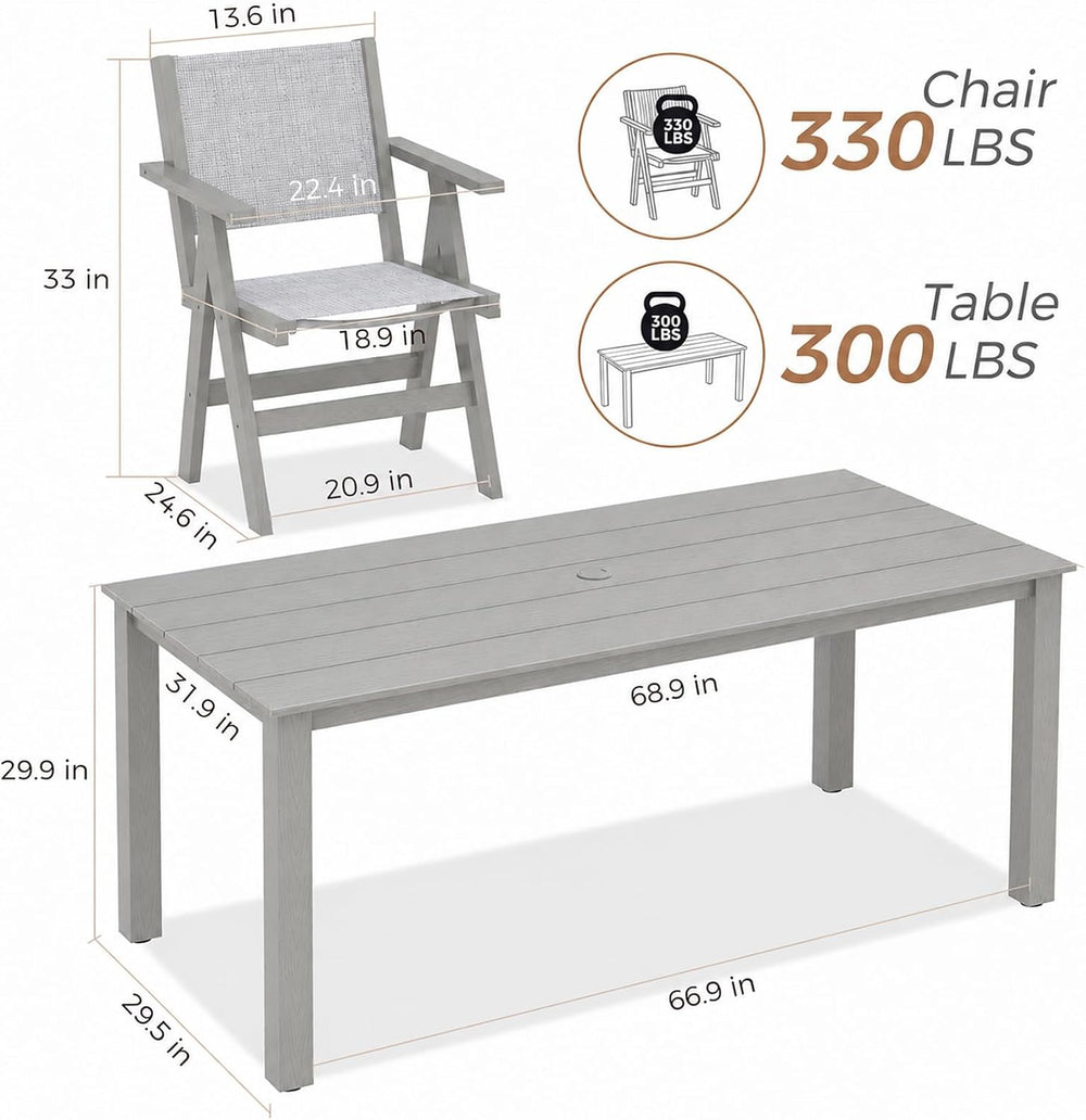 Outdoor Dining Table Set, 7 Piece HDPE Patio Set with Aluminum Dining Table &...