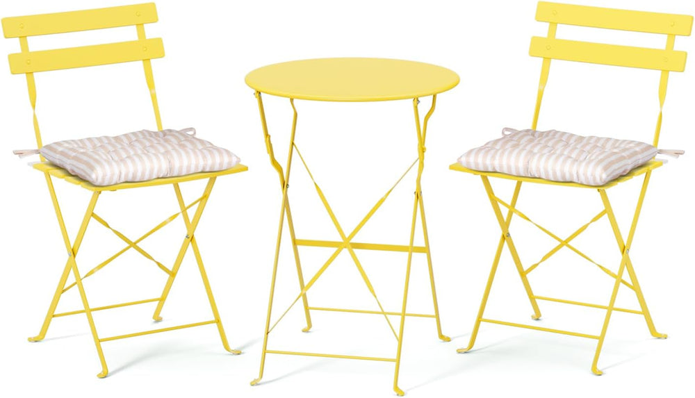 VINGLI Outdoor Folding Bistro Table and Chairs Set of 2, 3-Piece Bistro Set w...