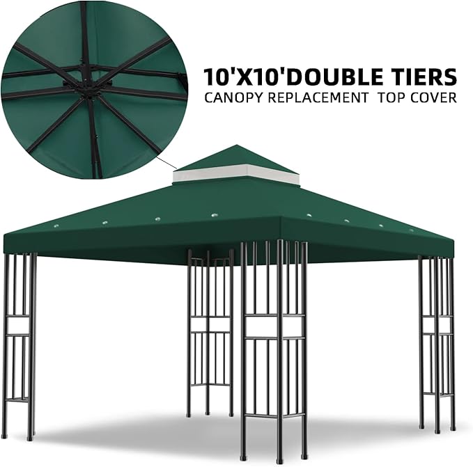 Sumfaller 10x10 FT Gazebo Replacement Canopy Top Double Tiered Canopy Top for...