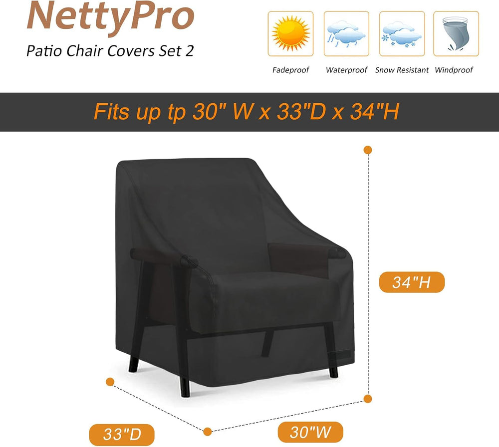 NettyPro Patio Chair Covers for Outdoor Furniture Set 2, 30"W x 33"...