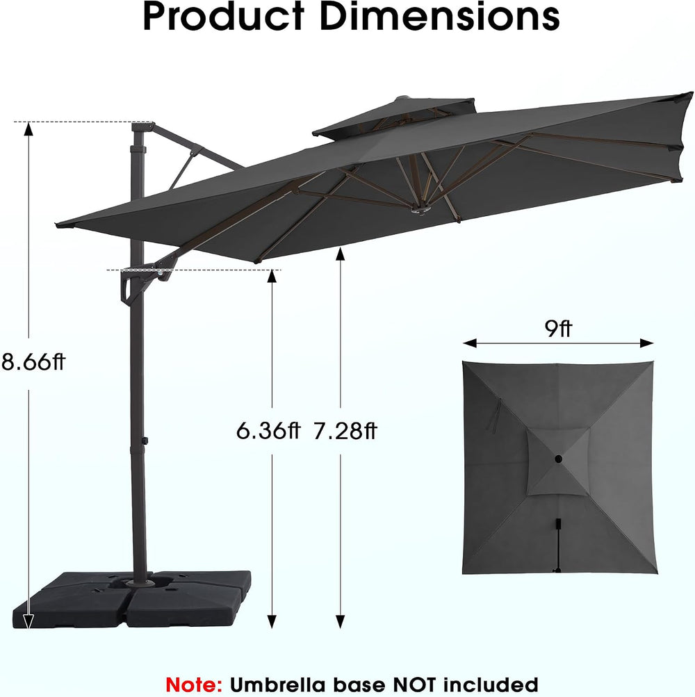 JEAREY 9x9 ft 2-Tier Cantilever Patio Umbrella, Outdoor Offset Umbrella