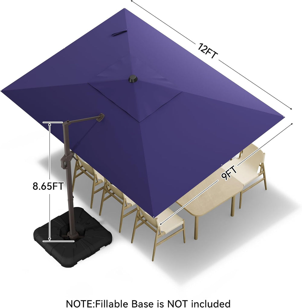 9x12 FT Cantilever Patio Umbrella, Large Rectangular Offset Outdoor Umbrella ...