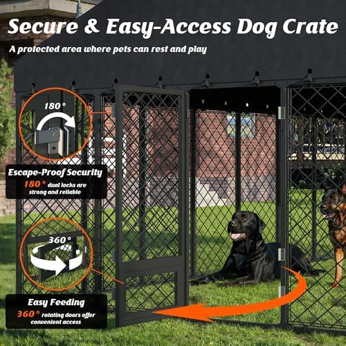 10x14FT Outdoor Dog Kennel with Roof and Feeding Door