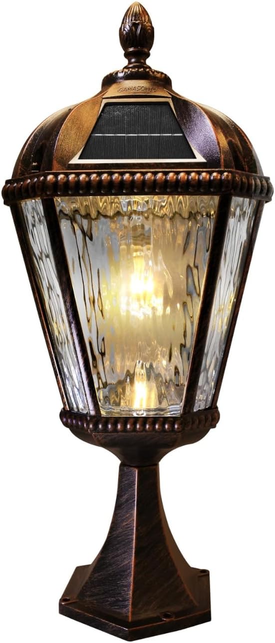Gama Sonic Outdoor Solar Post Light with Pier Base, Brushed Bronze Finish Alu...