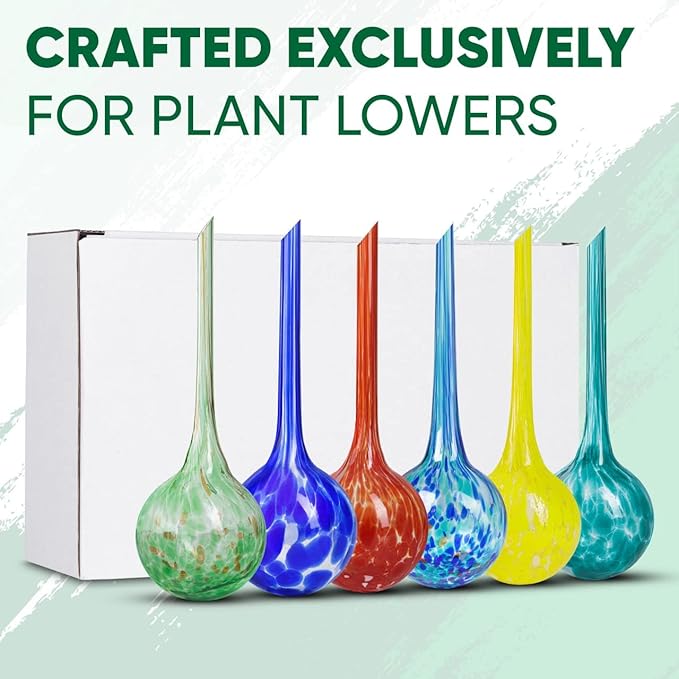 Plant Watering Globes Set of 6 - Large Glass Self Watering Bulbs Up to 7 Days...