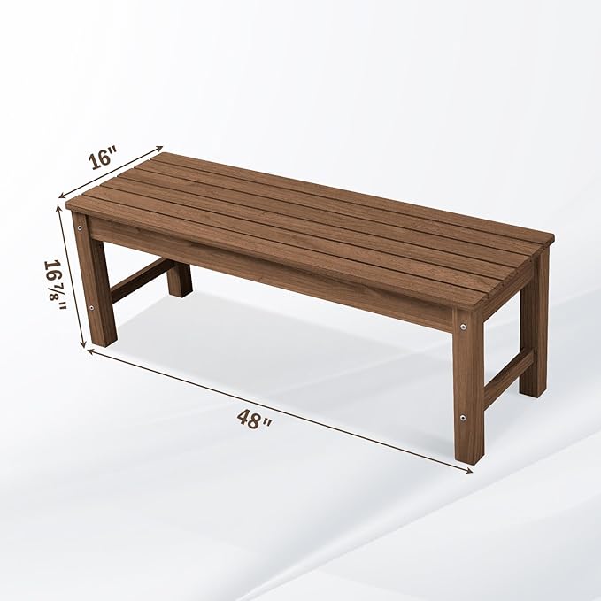 Psilvam 2-Person Outdoor Poly Lumber Patio Backless Bench, Fade-Resistant &am...