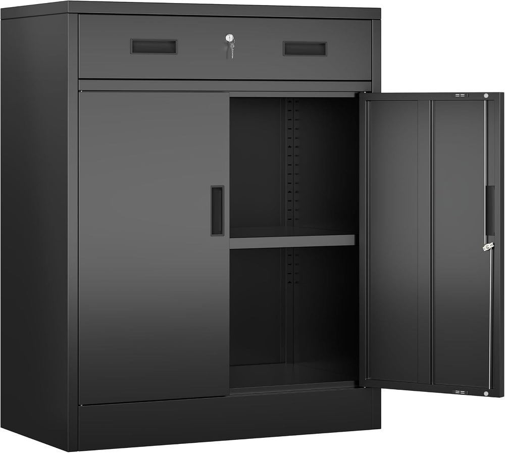 BESFUR Metal Garage Storage Cabinet with One Lockable Drawer 2 Locking Doors ...