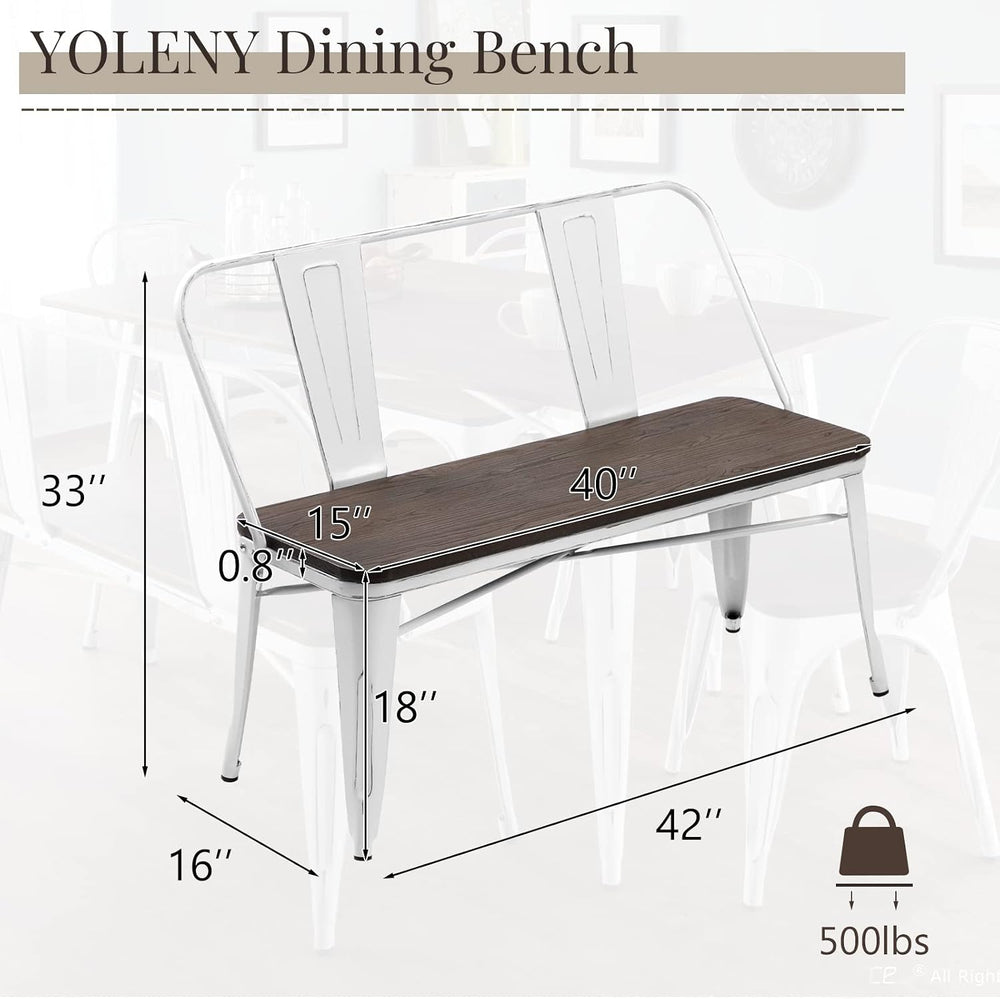 YOLENY Dining Bench, Farmhouse Metal Entryway Chair with Back, Industrial Mid...