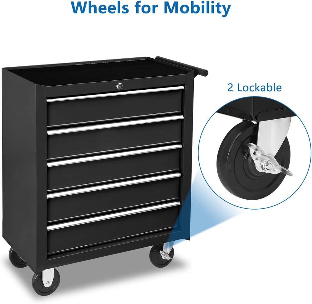 TUFFIOM 5-Drawer Rolling Tool Chest w/Drawers & Lock, Tool Storage Cabine...
