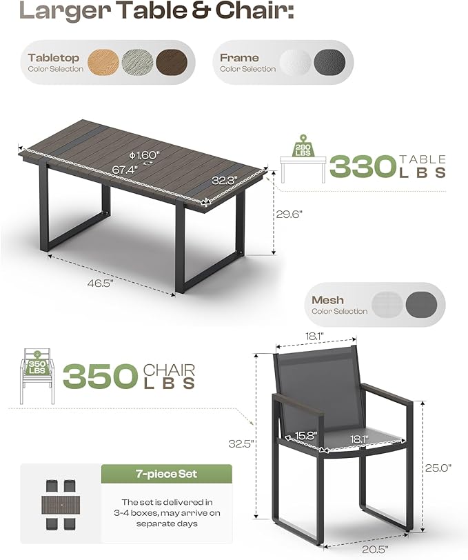 Outdoor Table and Chairs of 4, Patio Dining Sets, HDPS + Aluminum Outdoor Fur...