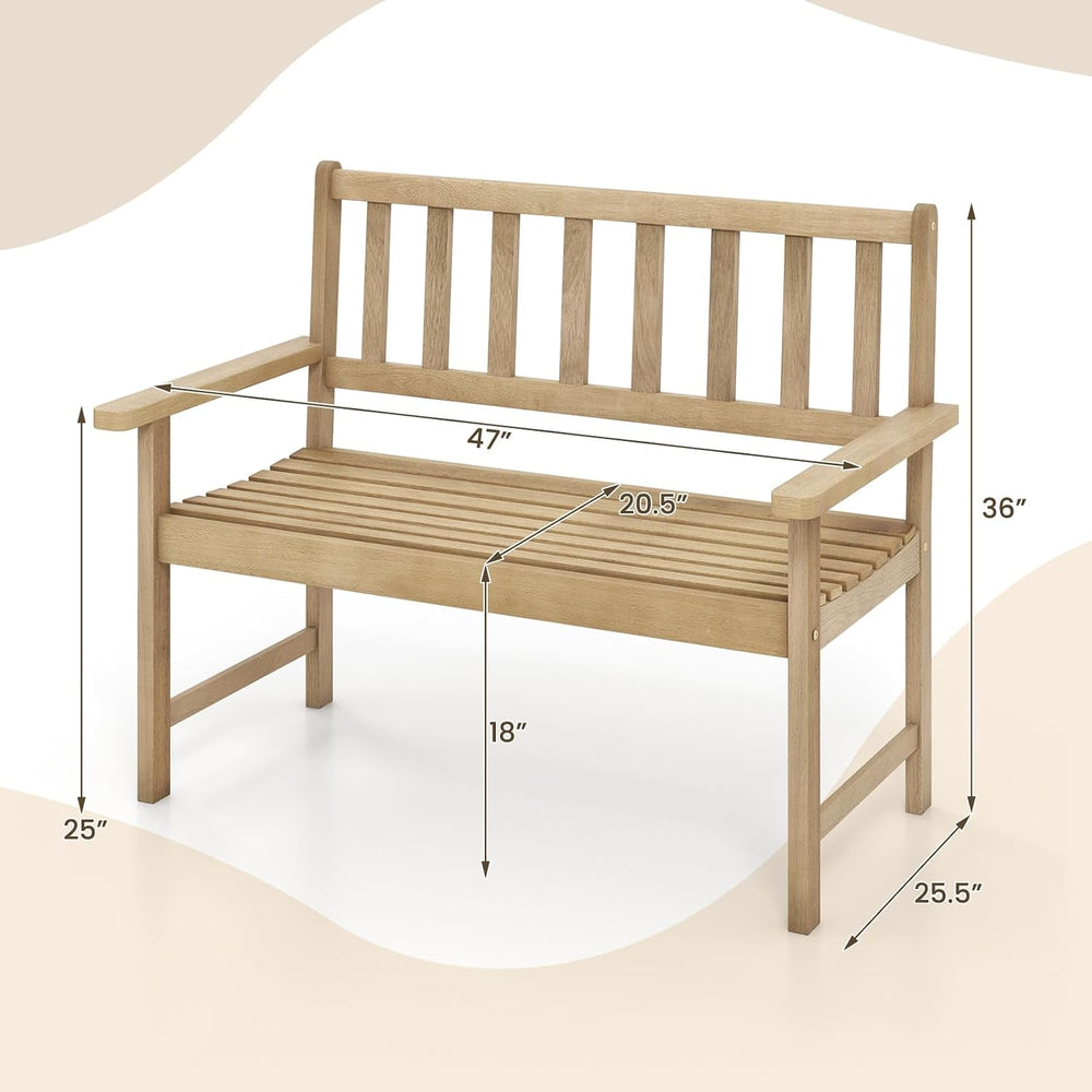 Tangkula Outdoor Teak Wood Garden Bench, 2-Person Patio Bench