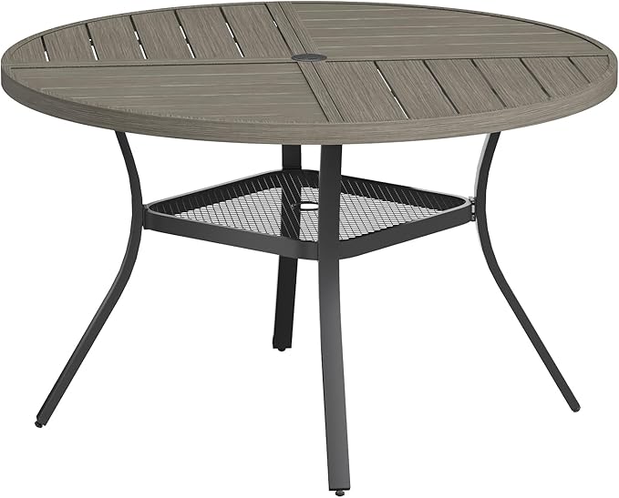VICLLAX Round Patio Table with Adjustable Umbrella Hole for 6, All Weather Me...