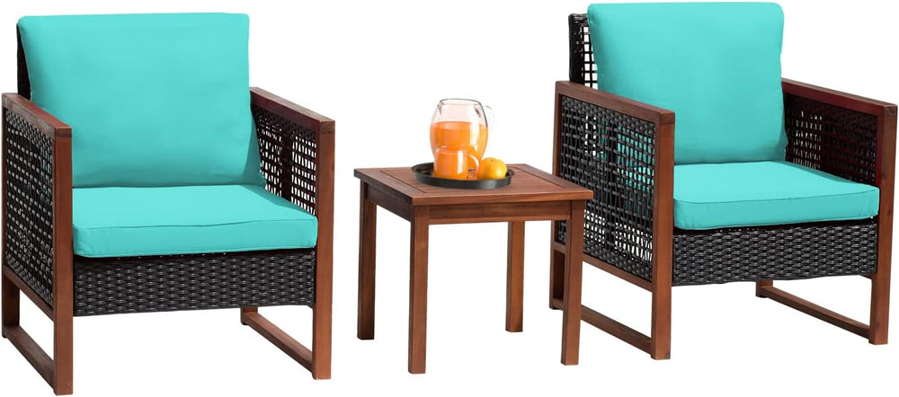 FDW 3-Piece Patio Bistro Set Acacia Wood Outdoor Chat Conversation Table Chai...