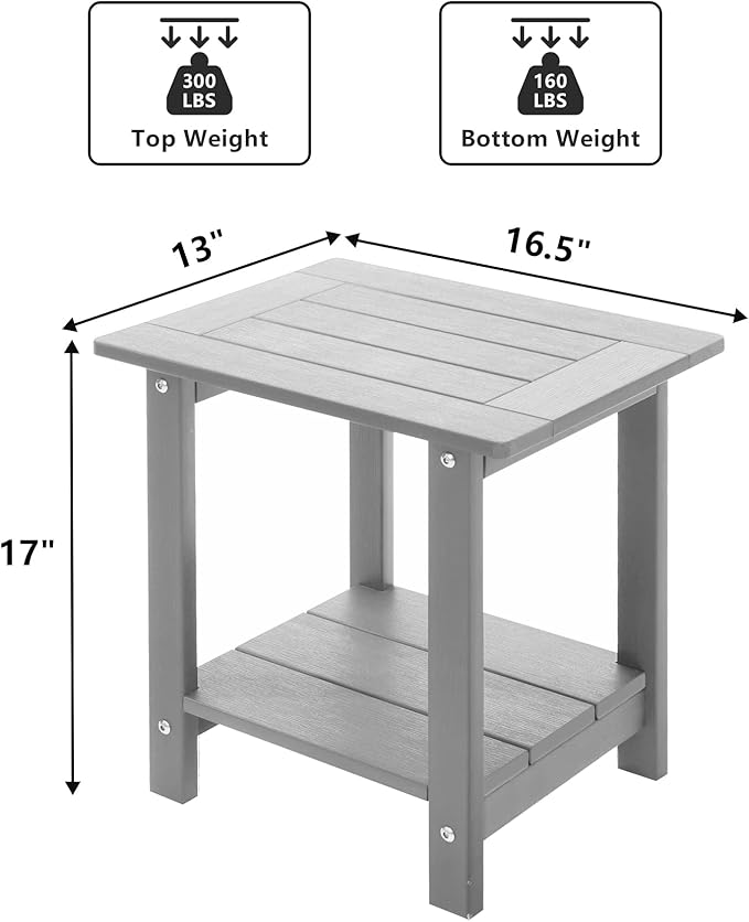 Double Adirondack Side Table Weather Resistant, Outdoor Rectangular End Table...