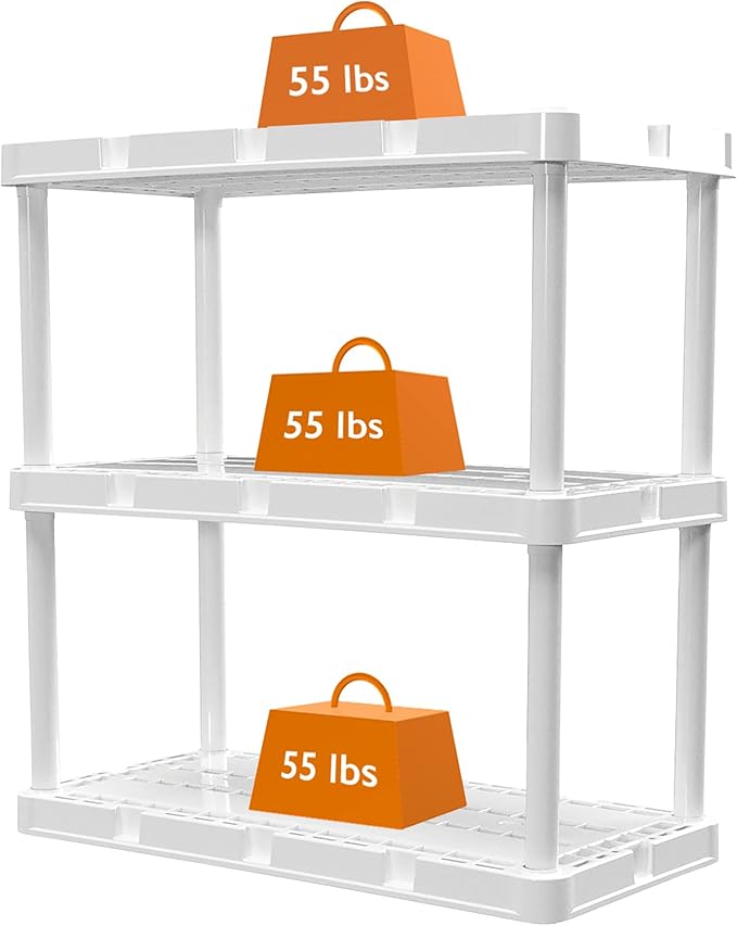 Gracious Living 2 Pack Light Duty Storage Shelves, Knect-A-Shelf 3-Shelf Vent...