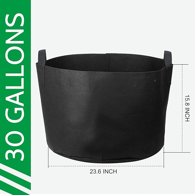 JERIA 12-Pack 30 Gallon Grow Bags, 300G Thickened Nonwoven Garden Pots,Heavy ...