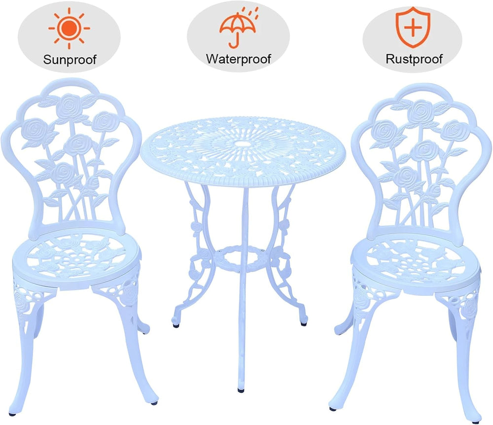 3-Piece Cast Aluminum Outdoor Bistro Set, Outdoor Table and Chairs Set of 2 w...