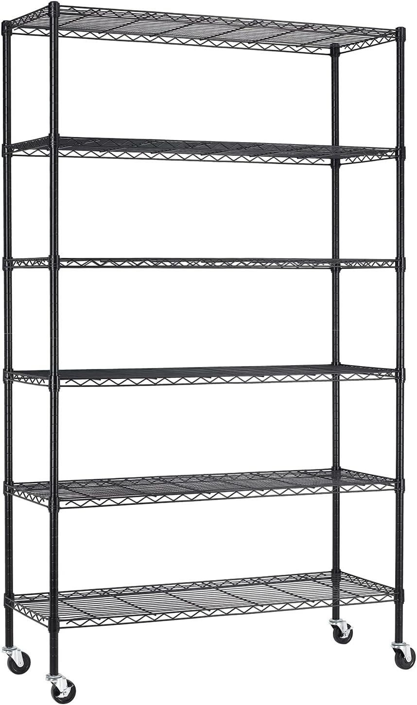 6-Tier Wire Shelving Unit with Wheels, 45 x 18 x 82 in, Black