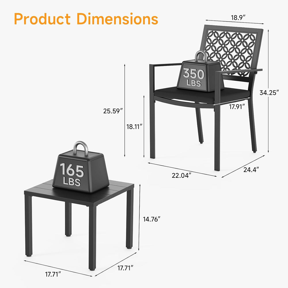 3-Piece Outdoor Bistro Set for Porch Garden Balcony Backyard, Black