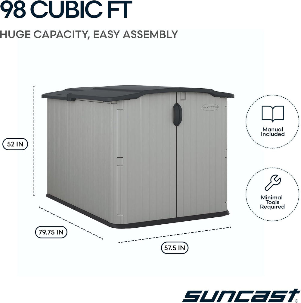 Suncast Horizontal Storage Shed, 98 Cu Ft, Resin, Glidetop, Sliding Lid