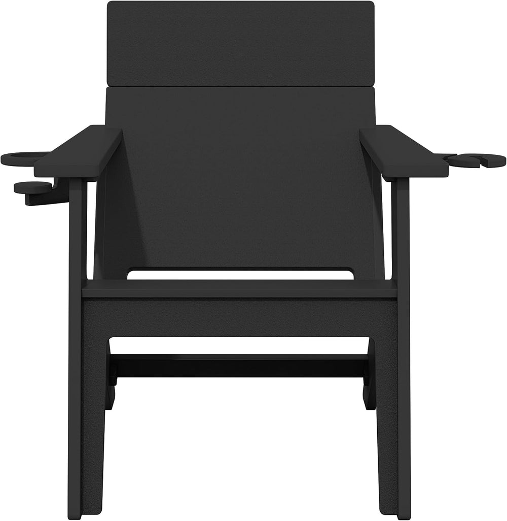 SERWALL Modern Adirondack Chair Tall Lounge Chair with Cup Holder, Black
