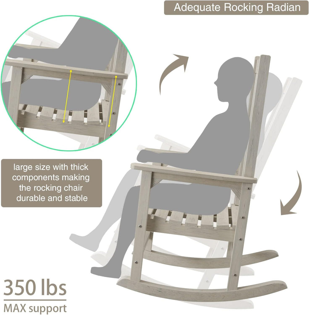 Oversized Outdoor Rocking Chair, Porch Rocker with High Back - Grey