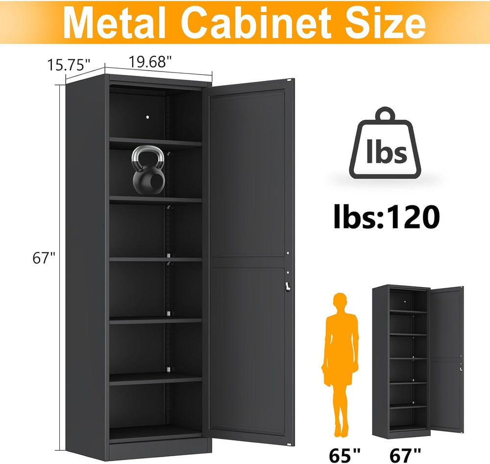 Ckzbx Metal Locker Tall Narrow Storage Cabinet, 67" H Locking Tool File ...
