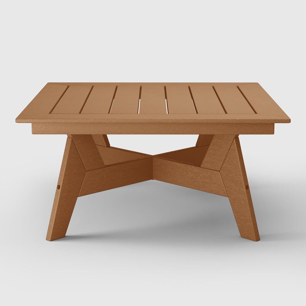 Avalon Modern Low Outdoor Patio Square HDPE Coffee Table, Teak