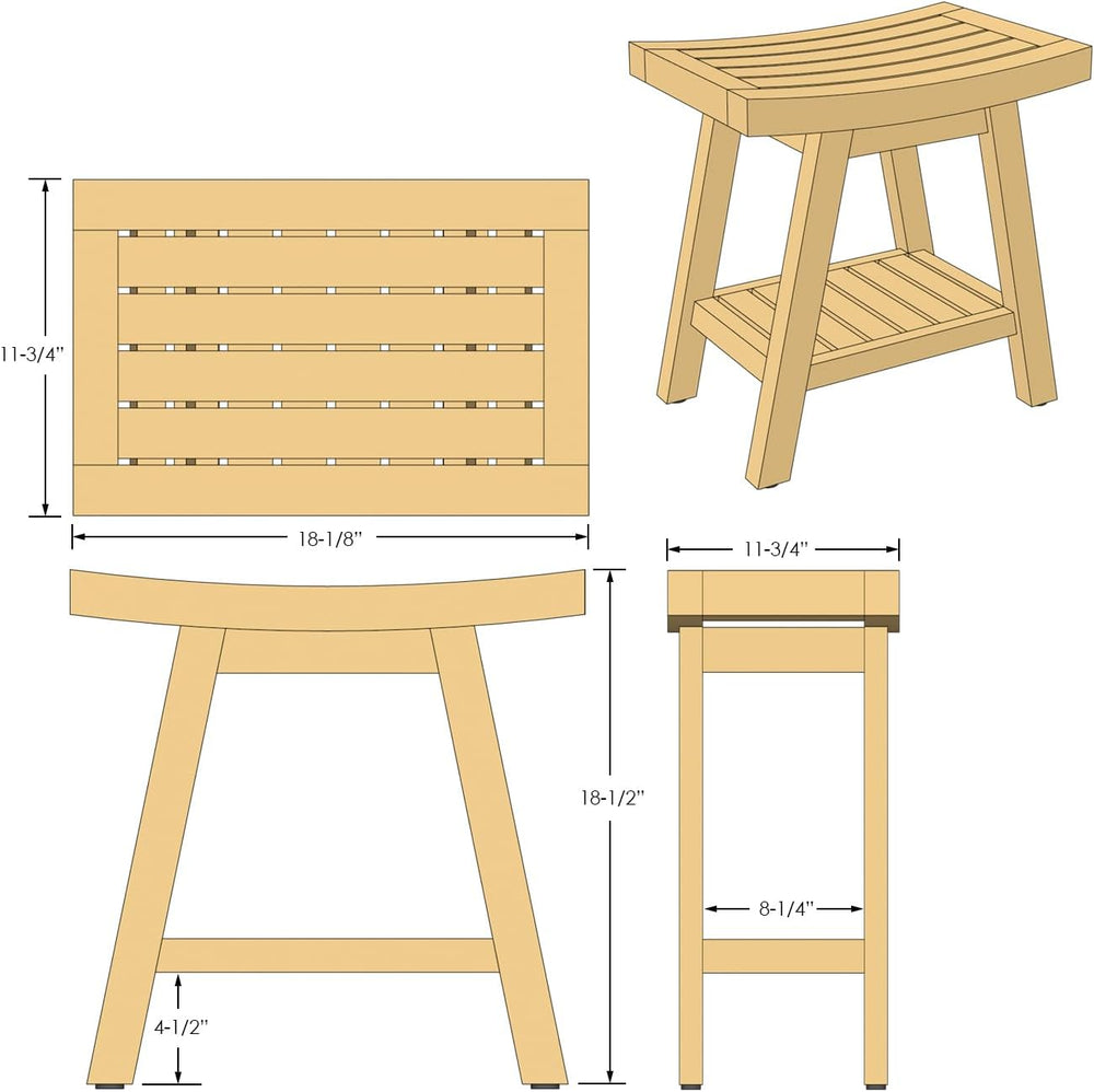 Asta SpaTeak Saba Solid Teak Indoor Outdoor Shower/Bath/Spa Bench with Bottom...