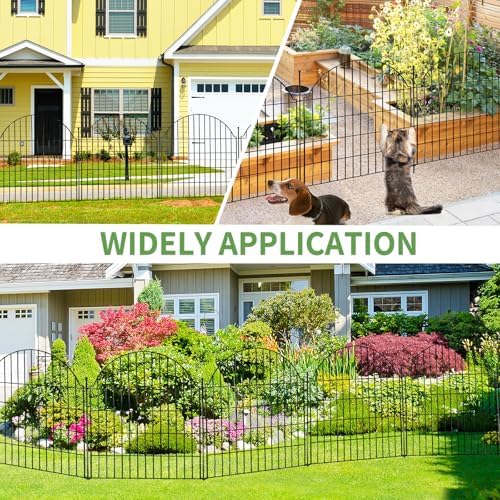 5 Panels No Dig Decorative Garden Fence with Gate, 32in(H) x11.8ft(L)