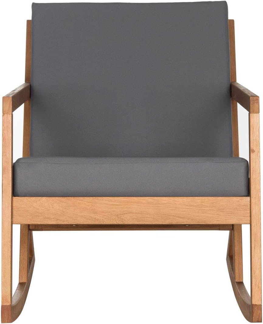 SAFAVIEH Outdoor Vernon Wood Rocking Chair, 24.6" Natural/Grey PAT7013D
