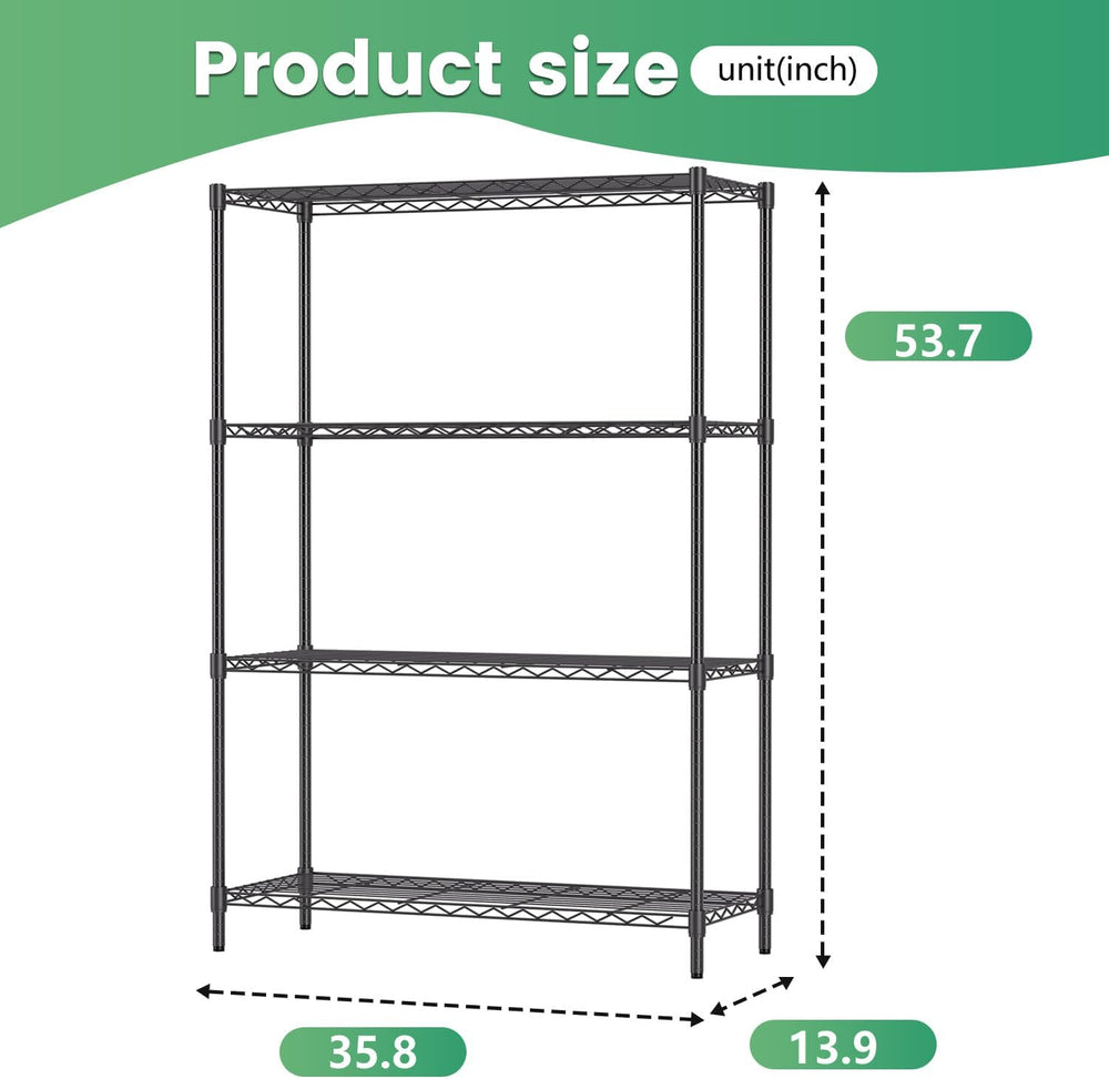 FDW | 4-Tier Wire Shelf | 36" x 14" x 54" | Black