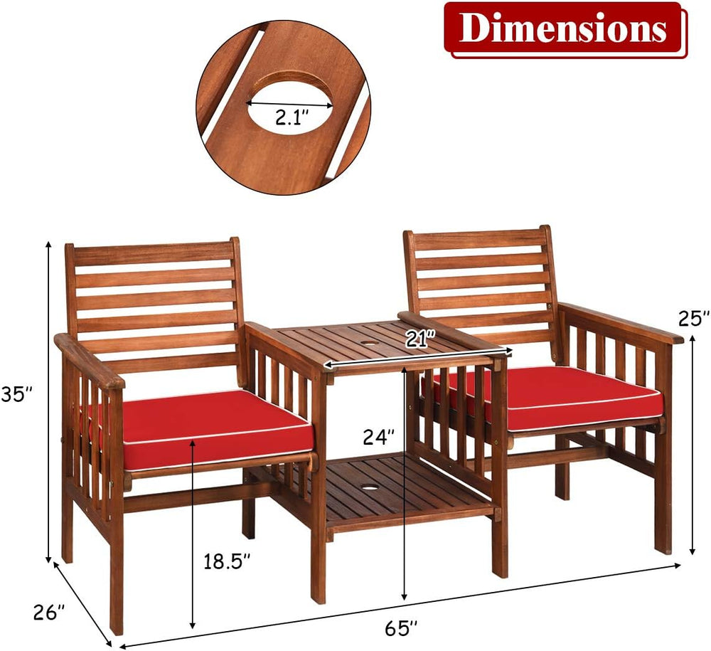 Tangkula Acacia Wood Loveseat, 3pcs Outdoor Table Chairs Set, Patio Conversat...