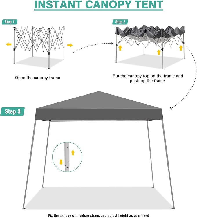 Canopy Tent, 10X10 FT Pop Up Canopy Outdoor Instant Tent Slant Legs with Carr...