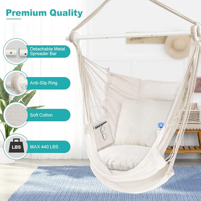 Outerman Hammock Chair, Hanging Chair with 3 Cushions and Foot Rest Support, ...