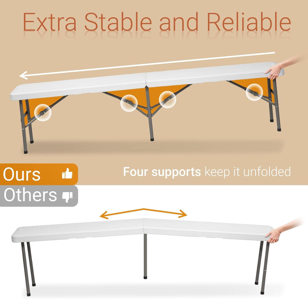 VINGLI 6 FT 3-Piece Portable Picnic Table Bench Set, Weather-Resistant Plasti...