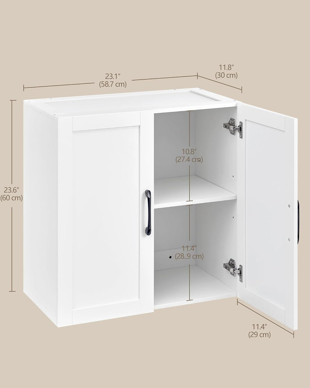 Wall Mounted Cabinet, Laundry Cabinet, 2 Doors, Adjustable Shelves, White
