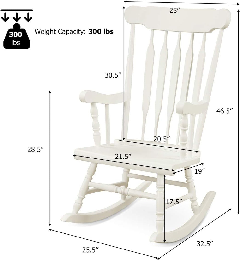 GIANTEX Indoor & Outdoor Wood Rocking Chair, Patio Rocking Chair, White