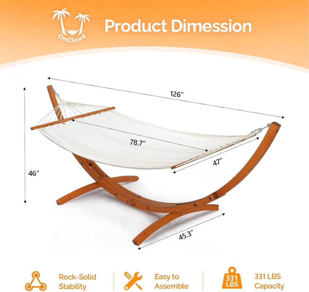 Hammock Wood Arc Stand with Double Hammock, Hammock with Stand for Outside, N...