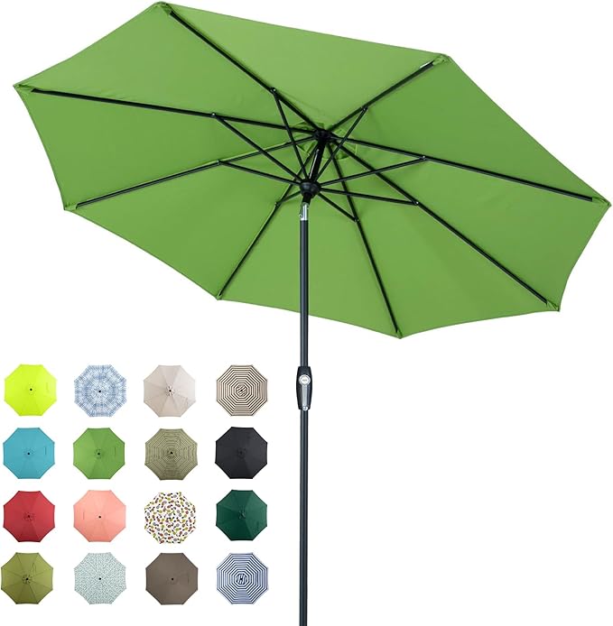 Tempera Patio Market Outdoor Table Umbrella with Auto Tilt and Crank, Large S...