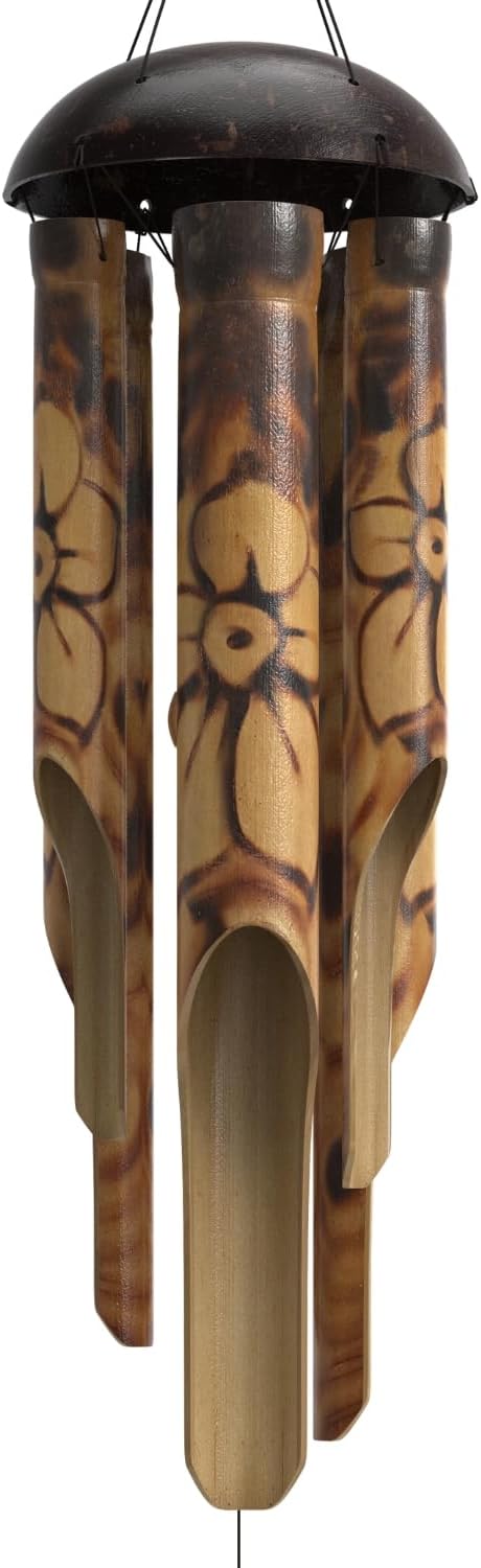 Nalulu Rustic Bamboo Wind Chimes - Outside Outdoor Wooden Windchimes, Medium,...