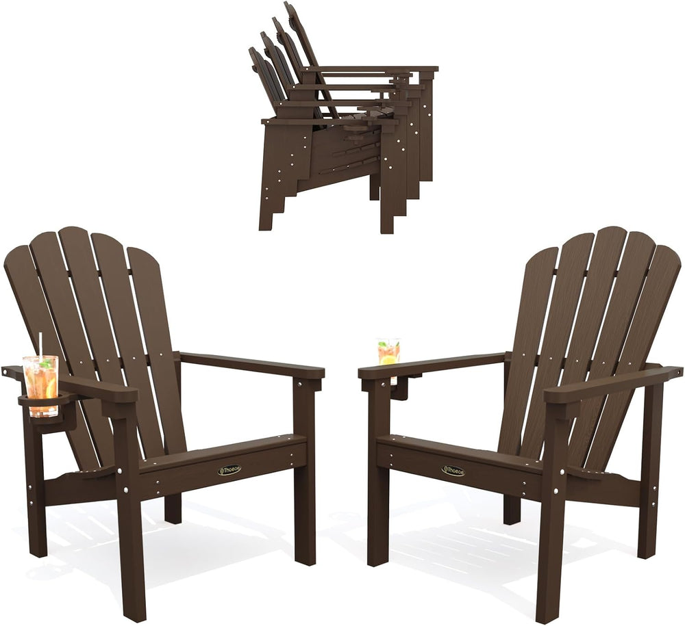 THOEOE Stackable Adirondack Chair Set of 2, HDPE All-Weather Fire Pit Chair