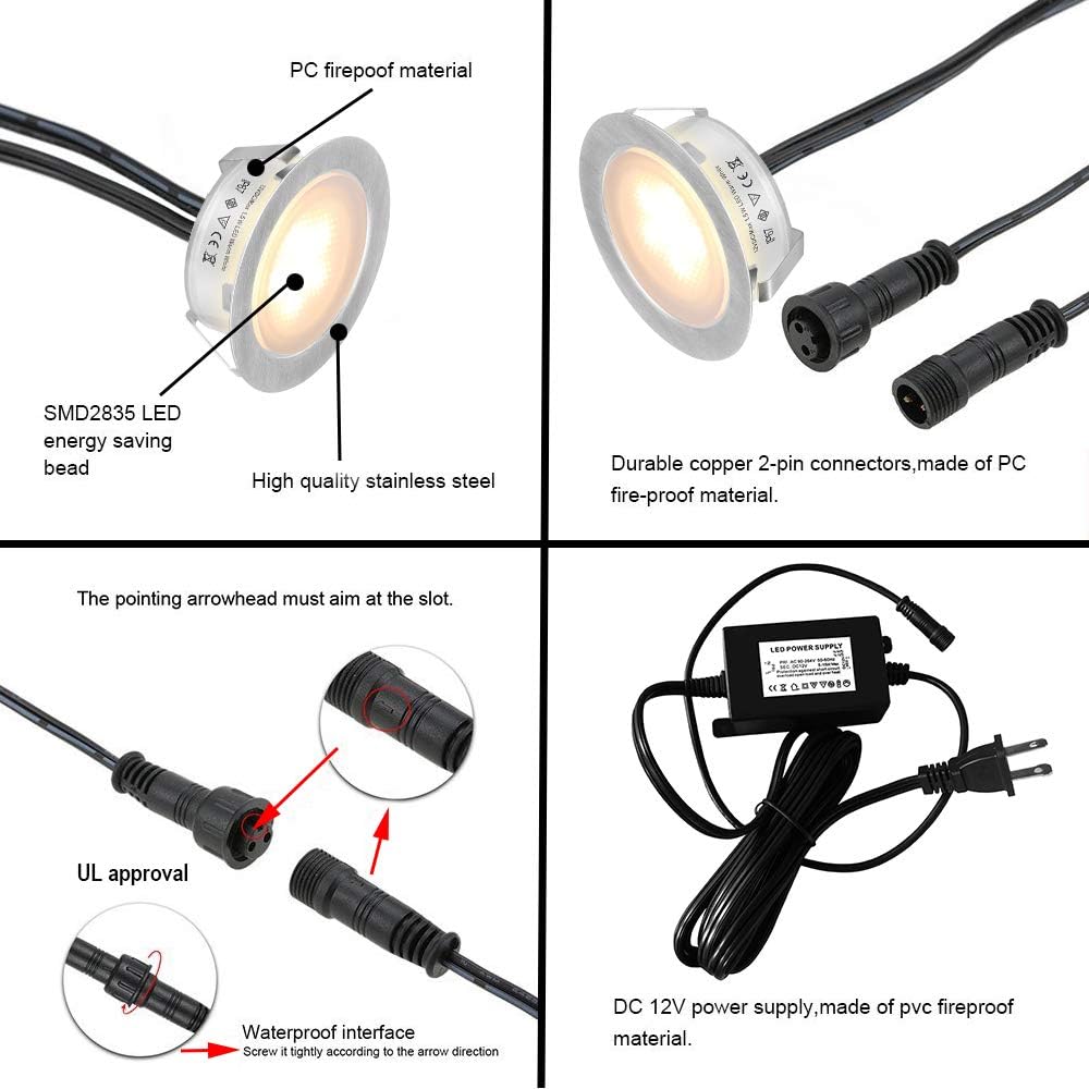 SMY Lighting Recessed LED Deck Lights Kits 6 Pack, (Upgrade Version) Deck Lig...