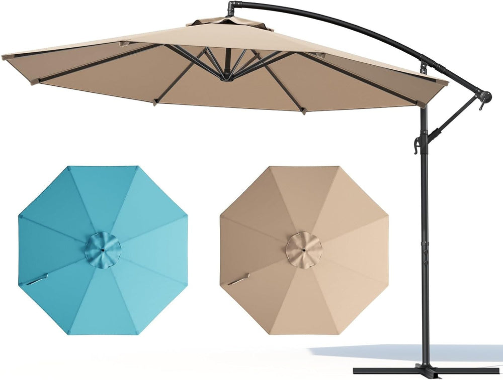 10FT Patio Umbrella, Cantilever Outdoor Umbrella with 360° Rotation & Til...