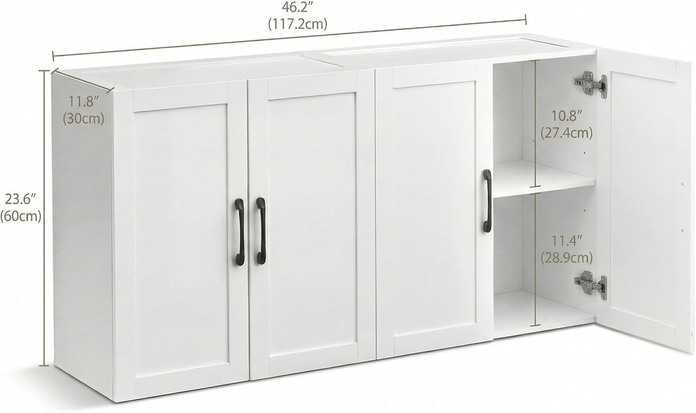 Wall Cabinet with Adjustable Shelves, Laundry Room Cabinet with 4 Doors, Kitc...