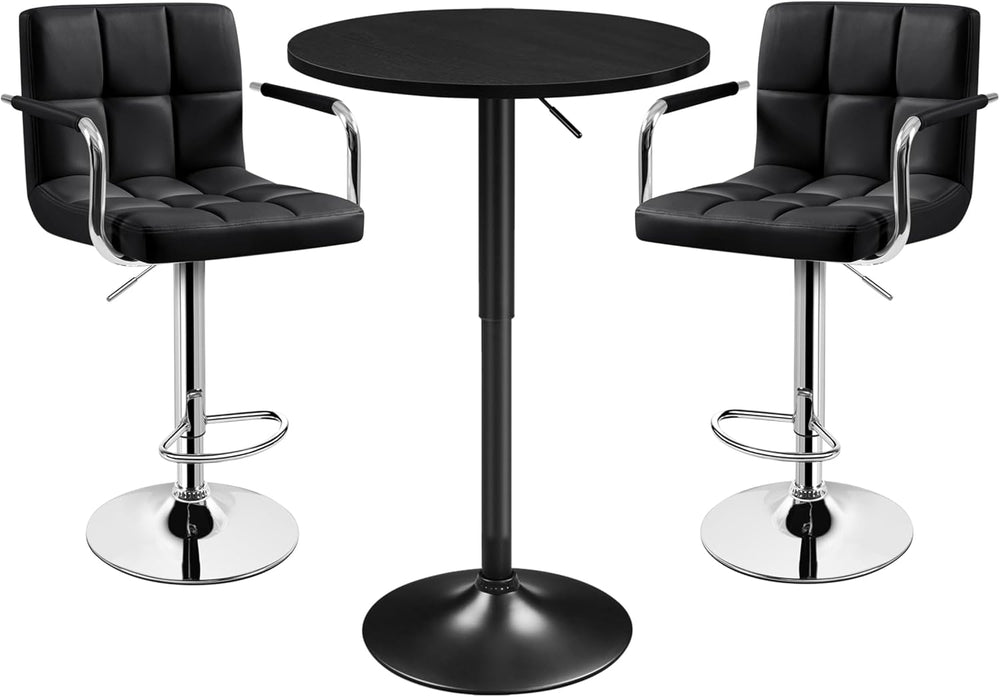 Yaheetech 3-Piece Bar Table and Stools, PU Leather Full Black