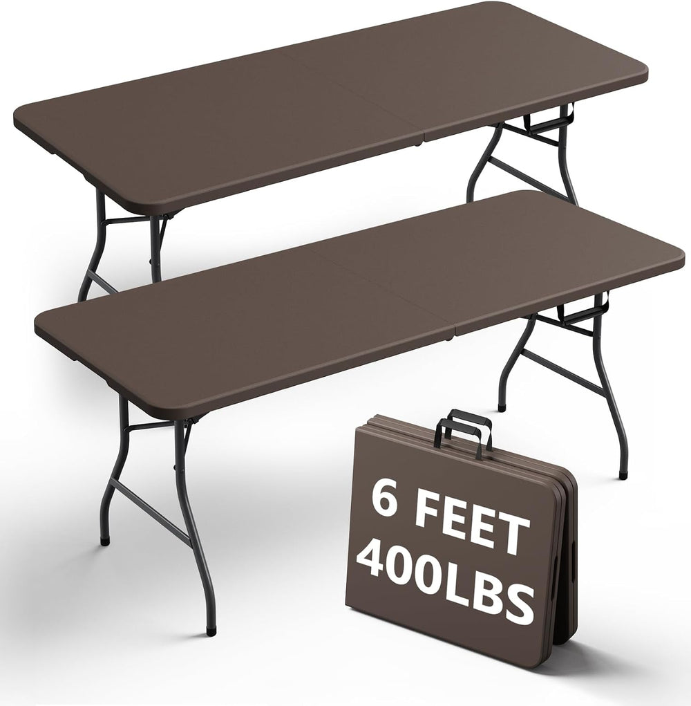 Folding Table 2 Pack, 6FT Heavy Duty Plastic Table with Handle, Foldable&...